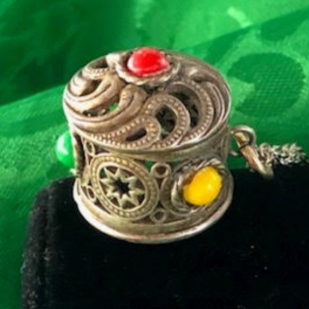 Unusual Barrel Shaped Pendant Open Carved Design